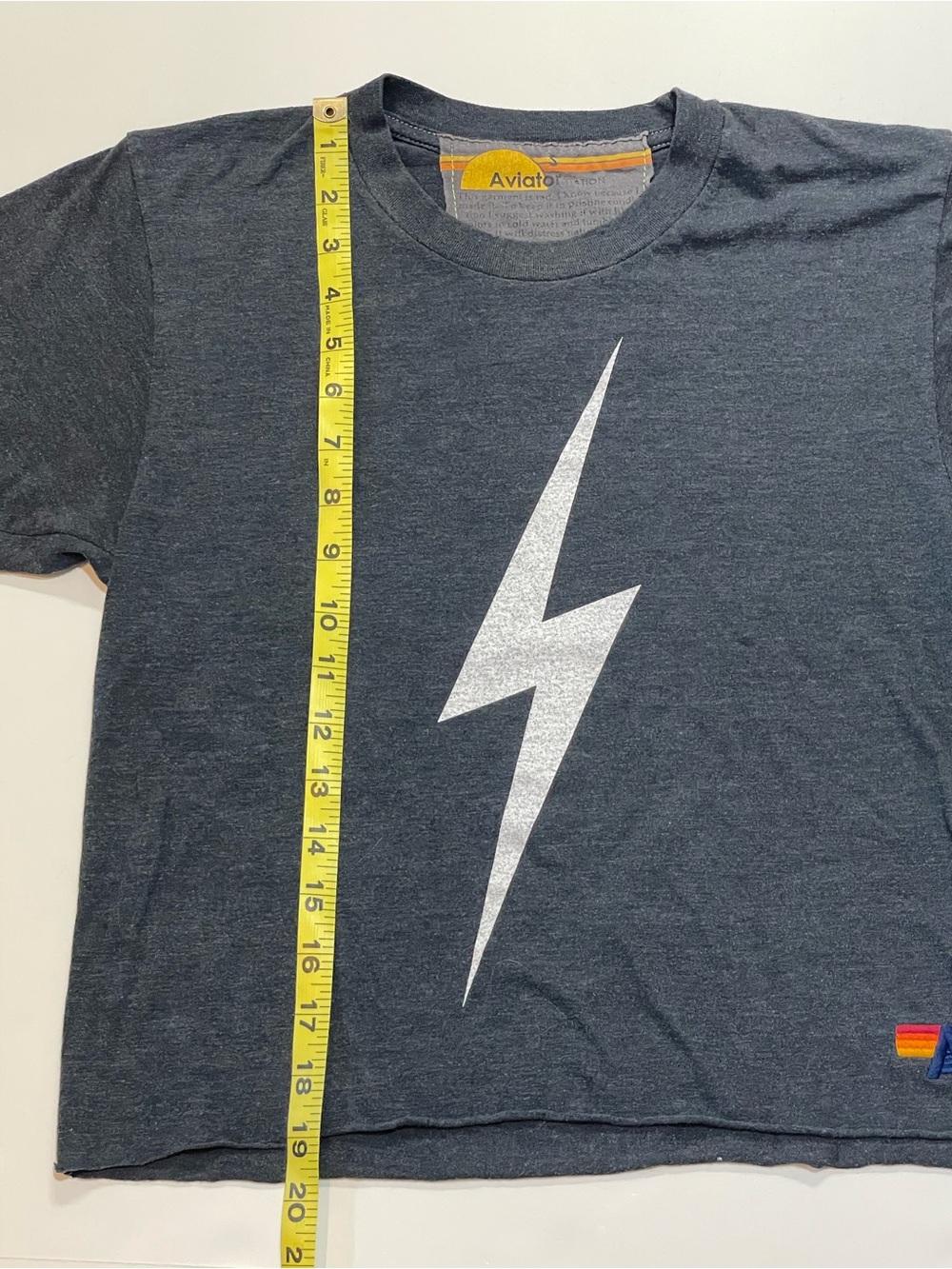 Aviator Nation Charcoal Boyfriend Crop Bolt Tee with White Lightning Bolt - Picture 7 of 9